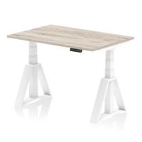 Air 1200 x 800mm Height Adjustable Office Desk Grey Oak Top White Leg with Piste Foot