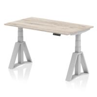 Air 1400 x 800mm Height Adjustable Office Desk Grey Oak Top Silver Leg with Piste Foot