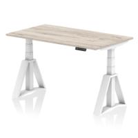 Air 1400 x 800mm Height Adjustable Office Desk Grey Oak Top White Leg with Piste Foot