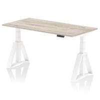 Air 1600 x 800mm Height Adjustable Office Desk Grey Oak Top White Leg with Piste Foot