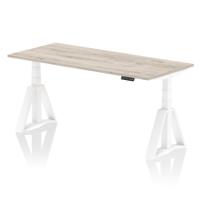 Air 1800 x 800mm Height Adjustable Office Desk Grey Oak Top White Leg with Piste Foot