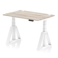 Air 1200 x 800mm Height Adjustable Office Desk Grey Oak Top Cable Ports White Leg with Piste Foot