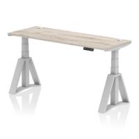 Air 1600 x 600mm Height Adjustable Office Desk Grey Oak Top Cable Ports Silver Leg with Piste Foot