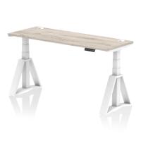 Air 1600 x 600mm Height Adjustable Office Desk Grey Oak Top Cable Ports White Leg with Piste Foot