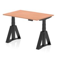 Air 1200 x 800mm Height Adjustable Office Desk Beech Top Black Leg with Piste Foot