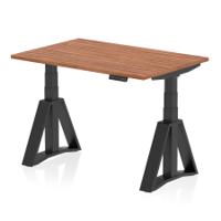 Air 1200 x 800mm Height Adjustable Office Desk Walnut Top Black Leg with Piste Foot