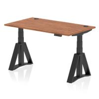 Air 1400 x 800mm Height Adjustable Office Desk Walnut Top Cable Ports Black Leg with Piste Foot