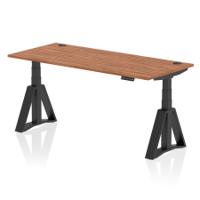 Air 1800 x 800mm Height Adjustable Office Desk Walnut Top Cable Ports Black Leg with Piste Foot