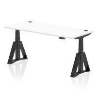 Air 1800 x 800mm Height Adjustable Office Desk White Top Cable Ports Black Leg with Piste Foot