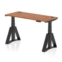 Air 1400 x 600mm Height Adjustable Office Desk Walnut Top Cable Ports Black Leg with Piste Foot