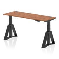 Air 1600 x 600mm Height Adjustable Office Desk Walnut Top Cable Ports Black Leg with Piste Foot