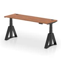 Air 1800 x 600mm Height Adjustable Office Desk Walnut Top Cable Ports Black Leg with Piste Foot