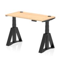 Air 1200 x 600mm Height Adjustable Office Desk Maple Top Cable Ports Black Leg with Piste Foot