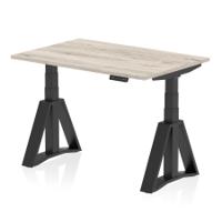 Air 1200 x 800mm Height Adjustable Office Desk Grey Oak Top Black Leg with Piste Foot