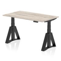 Air 1400 x 800mm Height Adjustable Office Desk Grey Oak Top Black Leg with Piste Foot