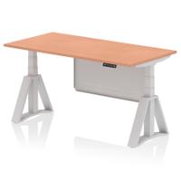 Air Modesty 1600 x 800mm Height Adjustable Office Desk Beech Top Silver Leg With Silver Steel Modesty Panel with Piste Foot