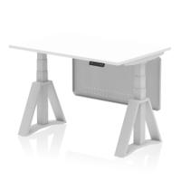 Air Modesty 1200 x 800mm Height Adjustable Office Desk White Top Silver Leg With Silver Steel Modesty Panel with Piste Foot