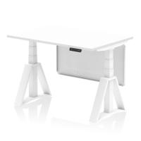 Air Modesty 1200 x 800mm Height Adjustable Office Desk White Top White Leg With White Steel Modesty Panel with Piste Foot