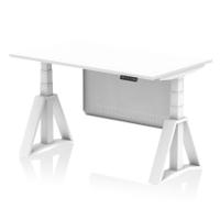 Air Modesty 1400 x 800mm Height Adjustable Office Desk White Top White Leg With White Steel Modesty Panel with Piste Foot