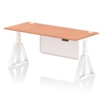Air Modesty 1800 x 800mm Height Adjustable Office Desk Beech Top Cable Ports White Leg With White Steel Modesty Panel with Piste Foot