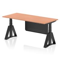 Air Modesty 1800 x 800mm Height Adjustable Office Desk Beech Top Black Leg With Black Steel Modesty Panel with Piste Foot