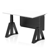 Air Modesty 1200 x 800mm Height Adjustable Office Desk White Top Black Leg With Black Steel Modesty Panel with Piste Foot