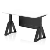 Air Modesty 1400 x 800mm Height Adjustable Office Desk White Top Black Leg With Black Steel Modesty Panel with Piste Foot