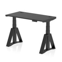 Air 1200 x 600mm Height Adjustable Office Desk Black Top Cable Ports Black Leg with Piste Foot