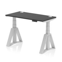 Air 1200 x 600mm Height Adjustable Office Desk Black Top Cable Ports Silver Leg with Piste Foot