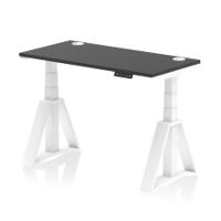 Air 1200 x 600mm Height Adjustable Office Desk Black Top Cable Ports White Leg with Piste Foot