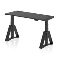 Air 1400 x 600mm Height Adjustable Office Desk Black Top Cable Ports Black Leg with Piste Foot
