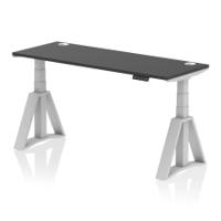 Air 1600 x 600mm Height Adjustable Office Desk Black Top Cable Ports Silver Leg with Piste Foot