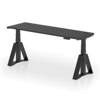 Air 1800 x 600mm Height Adjustable Office Desk Black Top Cable Ports Black Leg with Piste Foot