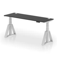 Air 1800 x 600mm Height Adjustable Office Desk Black Top Cable Ports Silver Leg with Piste Foot