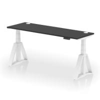 Air 1800 x 600mm Height Adjustable Office Desk Black Top Cable Ports White Leg with Piste Foot