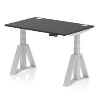 Air 1200 x 800mm Height Adjustable Office Desk Black Top Cable Ports Silver Leg with Piste Foot