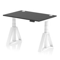 Air 1200 x 800mm Height Adjustable Office Desk Black Top Cable Ports White Leg with Piste Foot