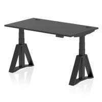 Air 1400 x 800mm Height Adjustable Office Desk Black Top Cable Ports Black Leg with Piste Foot