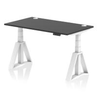 Air 1400 x 800mm Height Adjustable Office Desk Black Top Cable Ports White Leg with Piste Foot
