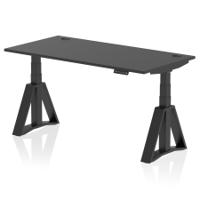 Air 1600 x 800mm Height Adjustable Office Desk Black Top Cable Ports Black Leg with Piste Foot