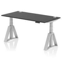 Air 1600 x 800mm Height Adjustable Office Desk Black Top Cable Ports Silver Leg with Piste Foot