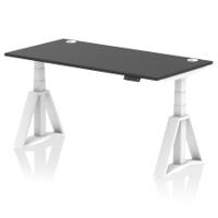 Air 1600 x 800mm Height Adjustable Office Desk Black Top Cable Ports White Leg with Piste Foot