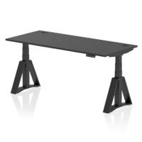 Air 1800 x 800mm Height Adjustable Office Desk Black Top Cable Ports Black Leg with Piste Foot