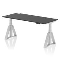 Air 1800 x 800mm Height Adjustable Office Desk Black Top Cable Ports Silver Leg with Piste Foot