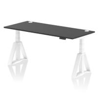 Air 1800 x 800mm Height Adjustable Office Desk Black Top Cable Ports White Leg with Piste Foot