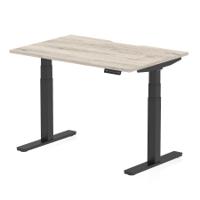 Air 1200 x 800mm Scalloped Edge Height Adjustable Office Desk Grey Oak Top Black Leg