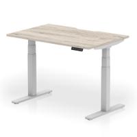 Air 1200 x 800mm Scalloped Edge Height Adjustable Office Desk Grey Oak Top Silver Leg