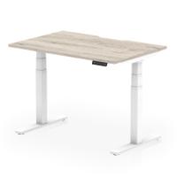 Air 1200 x 800mm Scalloped Edge Height Adjustable Office Desk Grey Oak Top White Leg