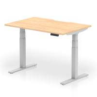 Air 1200 x 800mm Scalloped Edge Height Adjustable Office Desk Maple Top Silver Leg