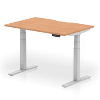 Air 1200 x 800mm Scalloped Edge Height Adjustable Office Desk Oak Top Silver Leg